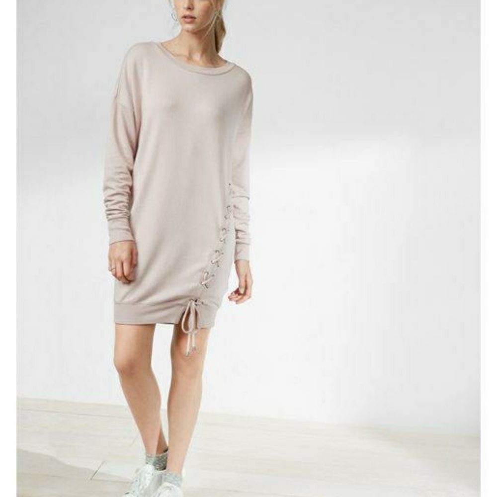 Express One Eleven PINK Laced Up Sweatshirt Dress